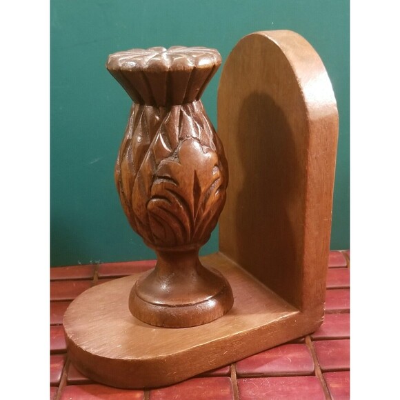 Vintage Mid Century Hand Carved Wood Pineapple Bookend 7"x6"x4" - Picture 2 of 4